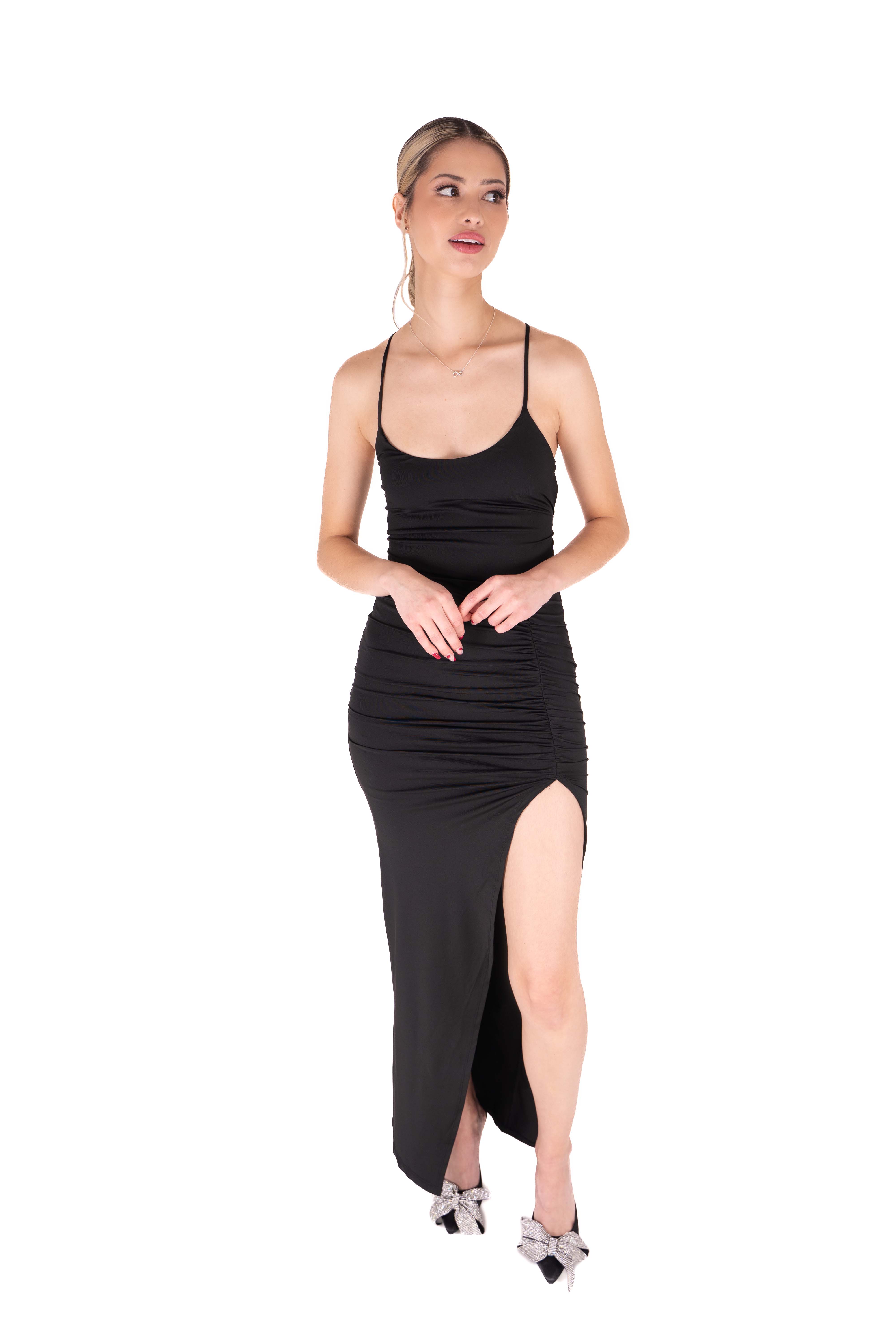Tied Shoulder Slit Maxi Dress
